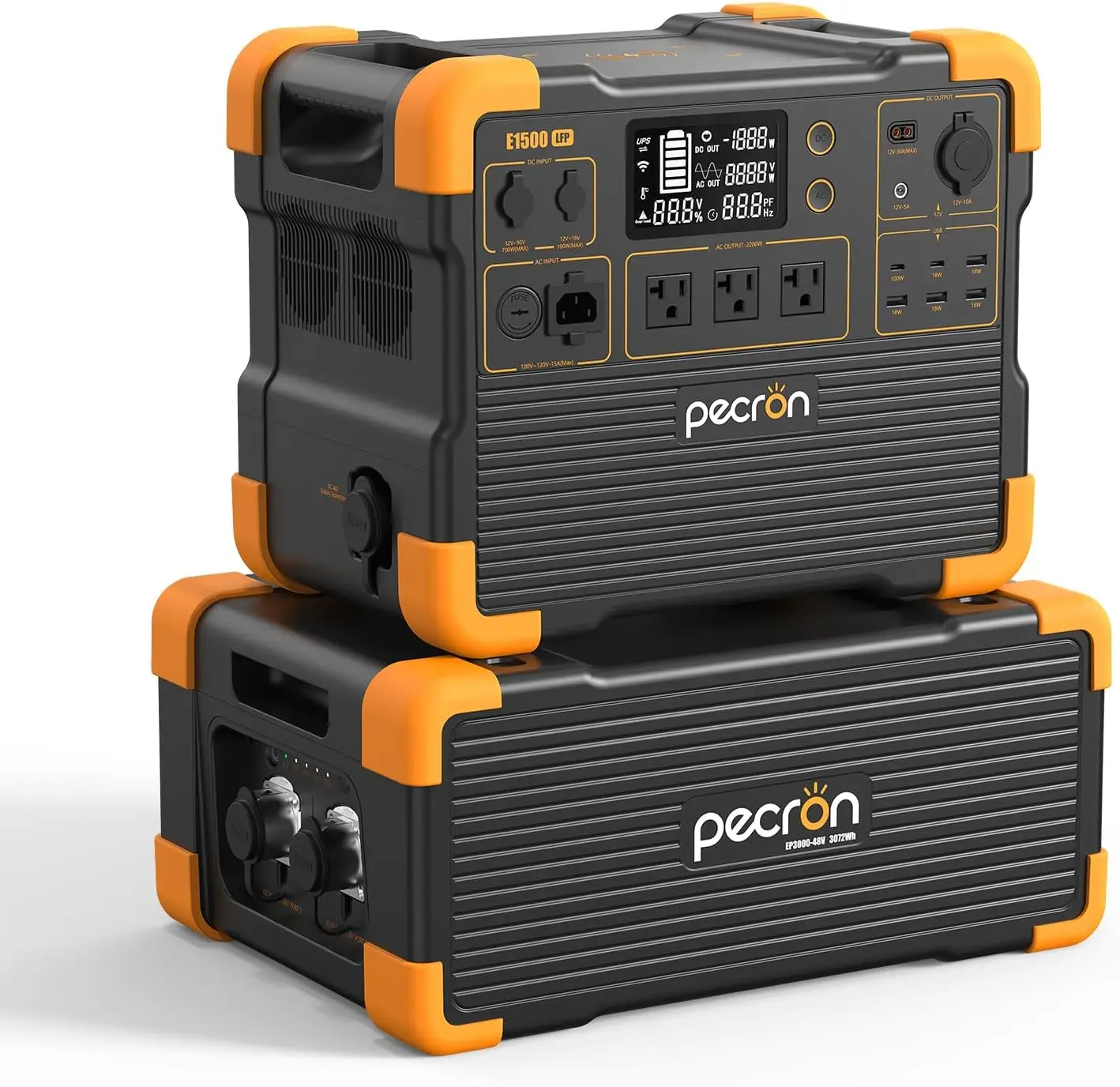 pecron Portable Power Station E1500LFP with 3072Wh EP3000-48V Expandable to 4608Wh, LiFePO4 Battery Backup with 2200W AC Outlets