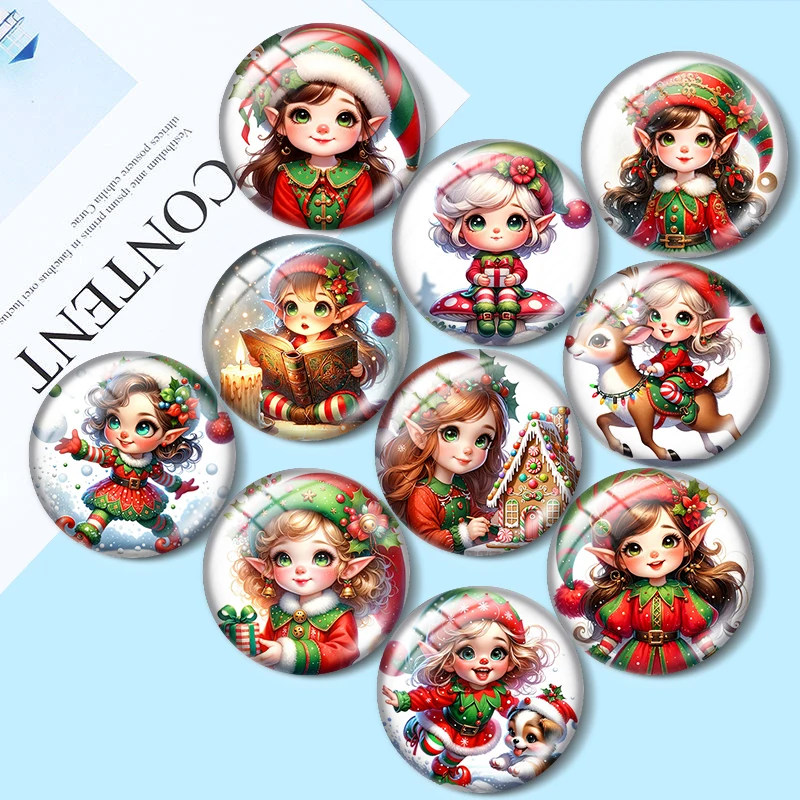 

Christmas Girl Elf DIY 10pcs 12mm/16mm/18mm/30mm Round Photo Glass Cabochon 25mm Demo Flat Back Making findings