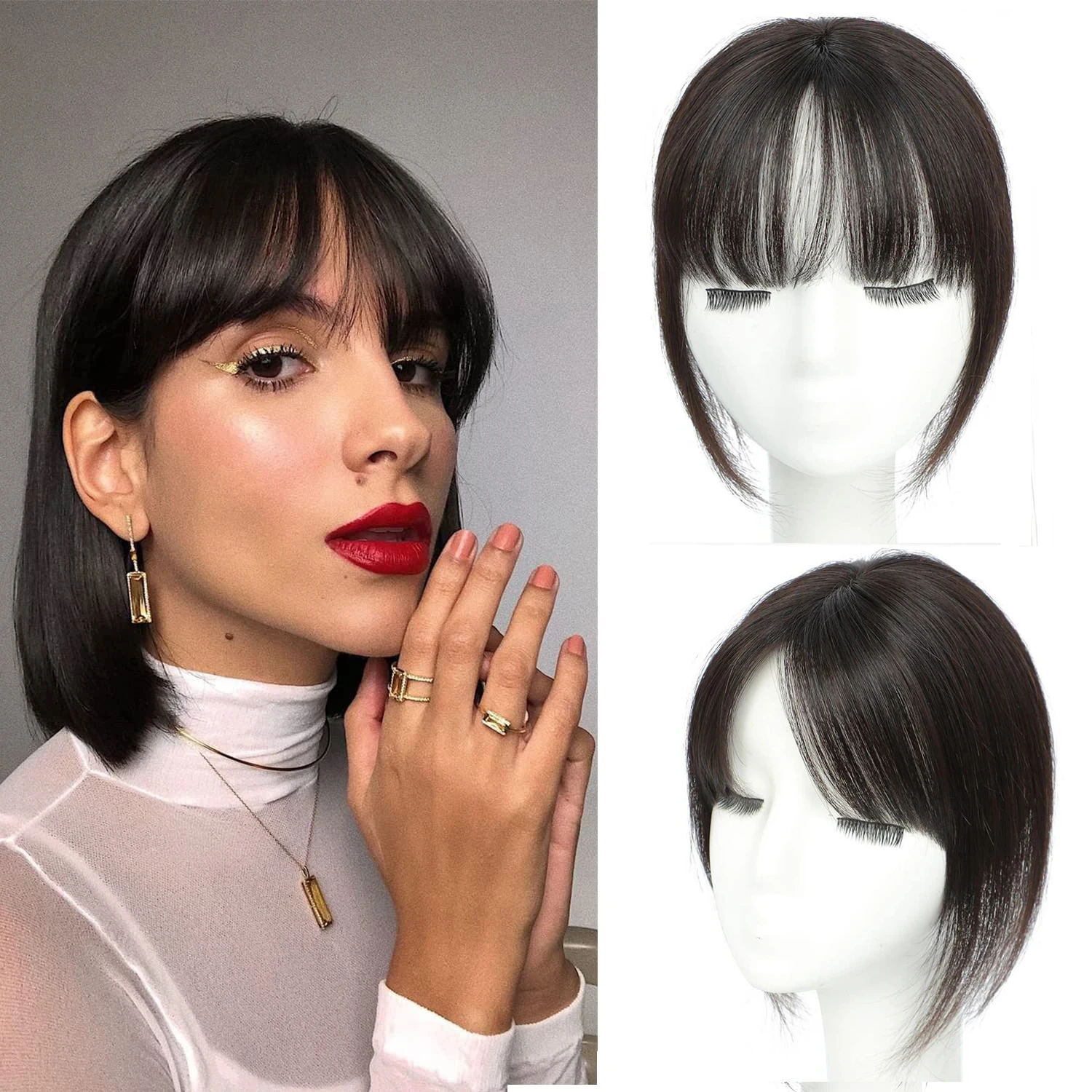 Human Hair With Bangs For Women Fringe Clip In Bangs Hair Pieces With Thining Hair Thick Hairpieces Adding Extra Hair Extensions
