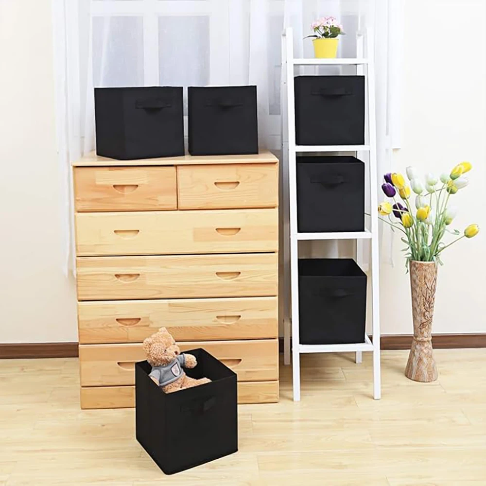 2 pcs Cube Non Woven Storage Bin Collapsible Storage Box with Handles Home Organizer Drawer Kid Toy Storage Cabinet