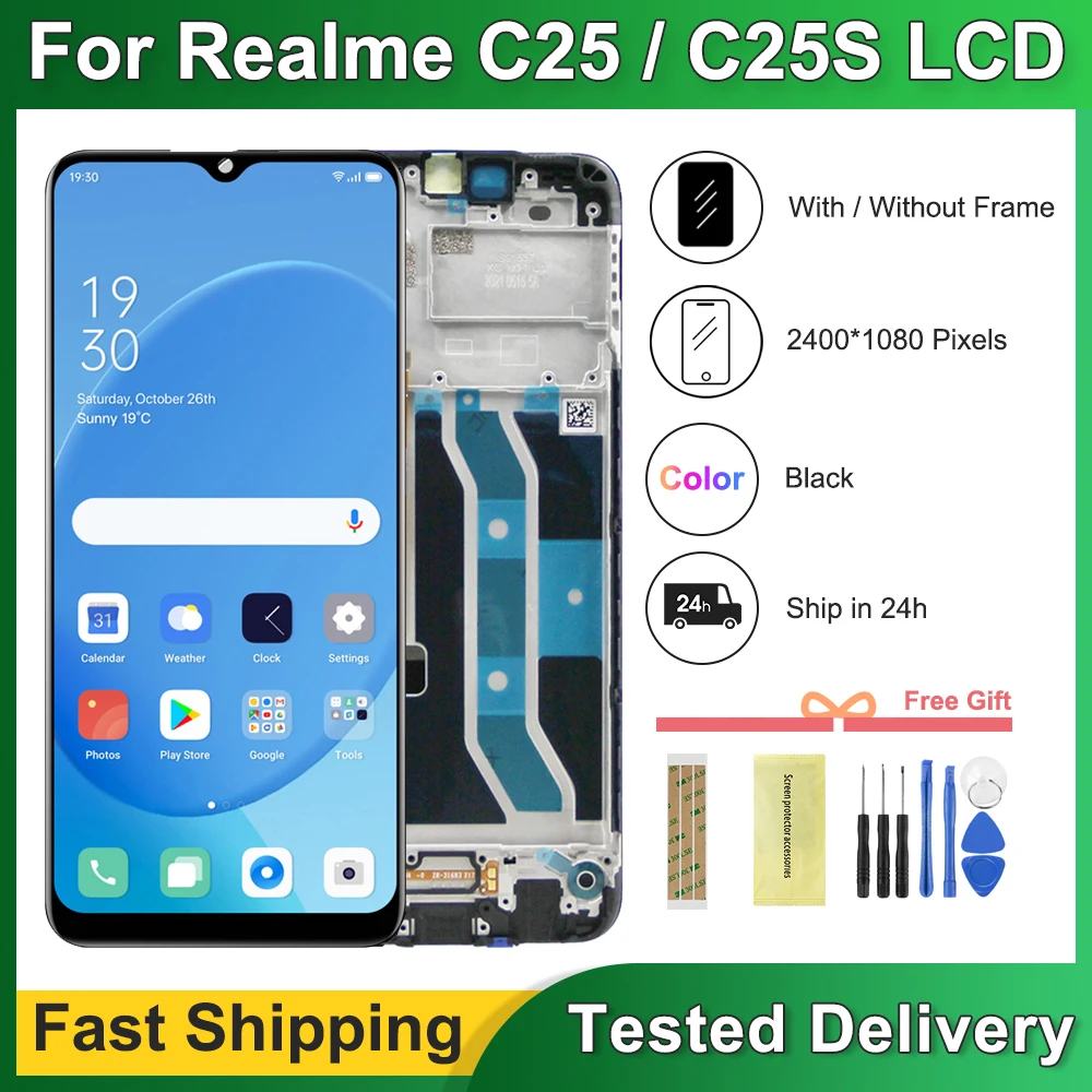 

Дисплей 6,5 дюйма для OPPO Realme C25 RMX3193 RMX3191, ЖК-экран с сенсорным дигитайзером в сборе для Realme C25S RMX3195 RMX3197, ЖК-дисплей