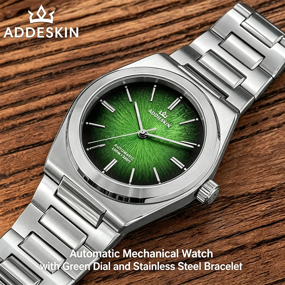 ADDIESKIN K001 Green Men's Miyota 9015 Automatic Watch 10mm Ultra Thin Sapphire Crystal BGW9 Luminous Mechanical Wristwatch