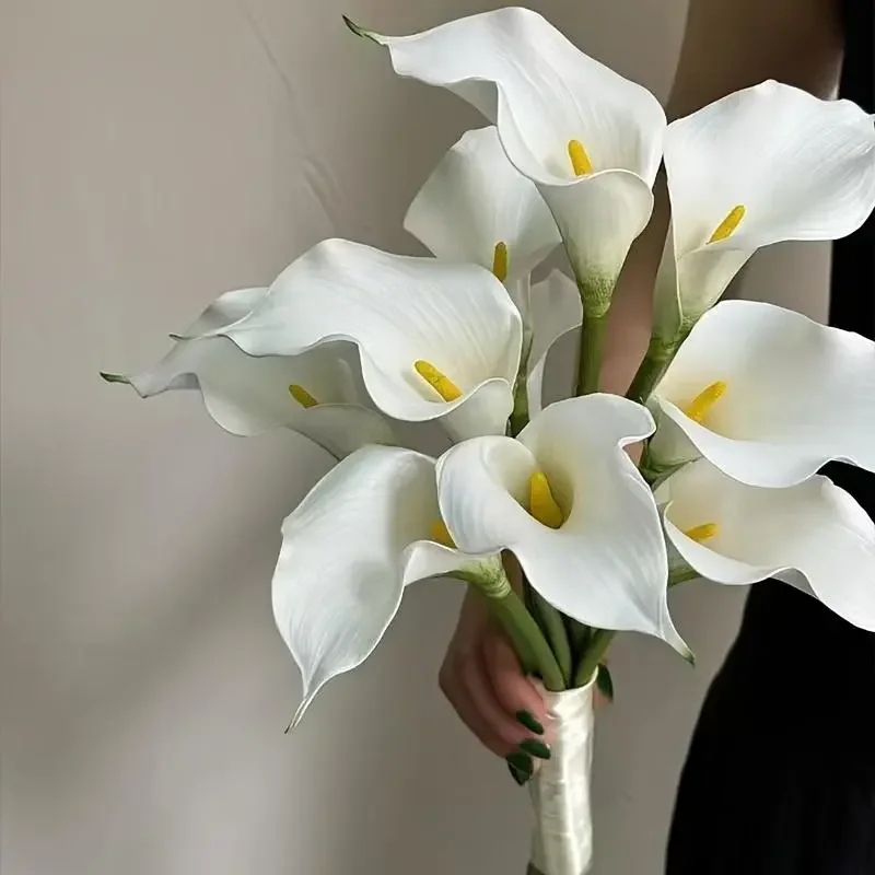 10 Stück Realistische Calla-Lilien Künstliche Blumen, PU-Touch Blumenstrauß, Ideal für Vatertag und Sommer-Arrangements – Detail 2