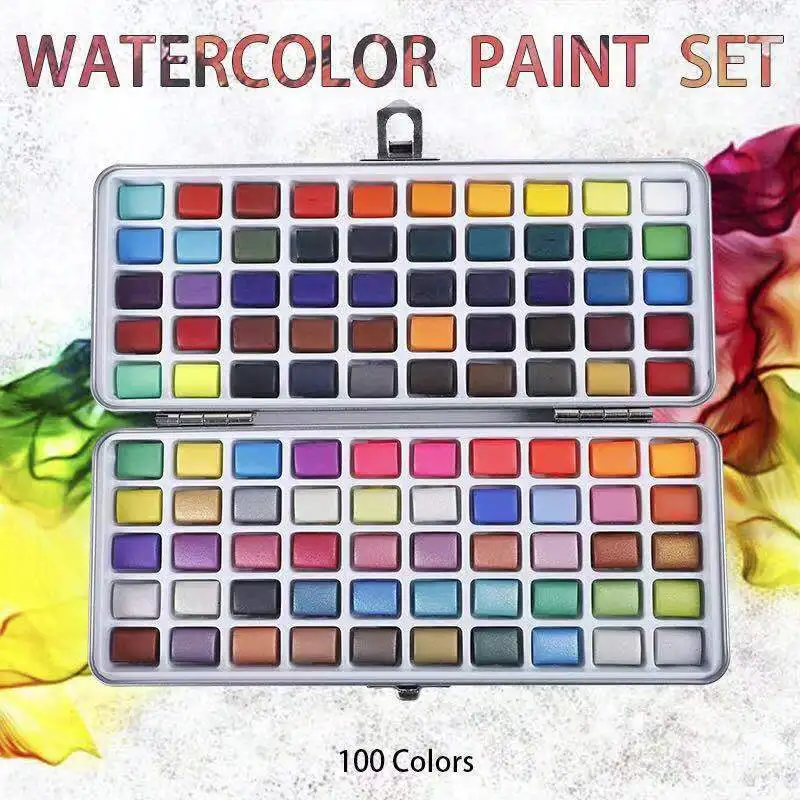 

50/72/90/100 Color Set Solid Pigment Portable Pearl Fluorescent Color Concentrated Watercolor Set