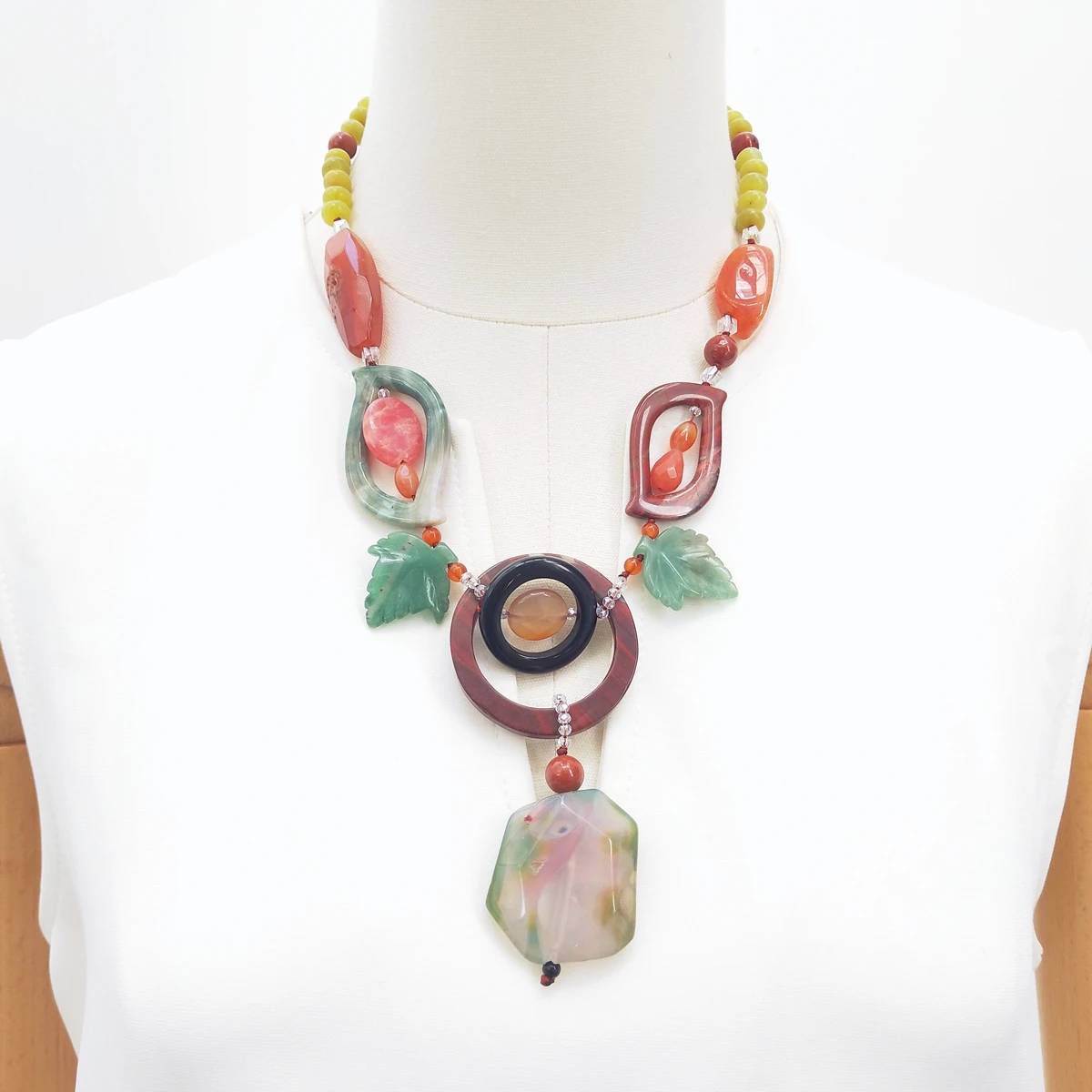 Lii Ji Real Stone Agate Jasper Lemon Jade Crystal Necklace 53cm Stock Sale Women Jewelry Gift