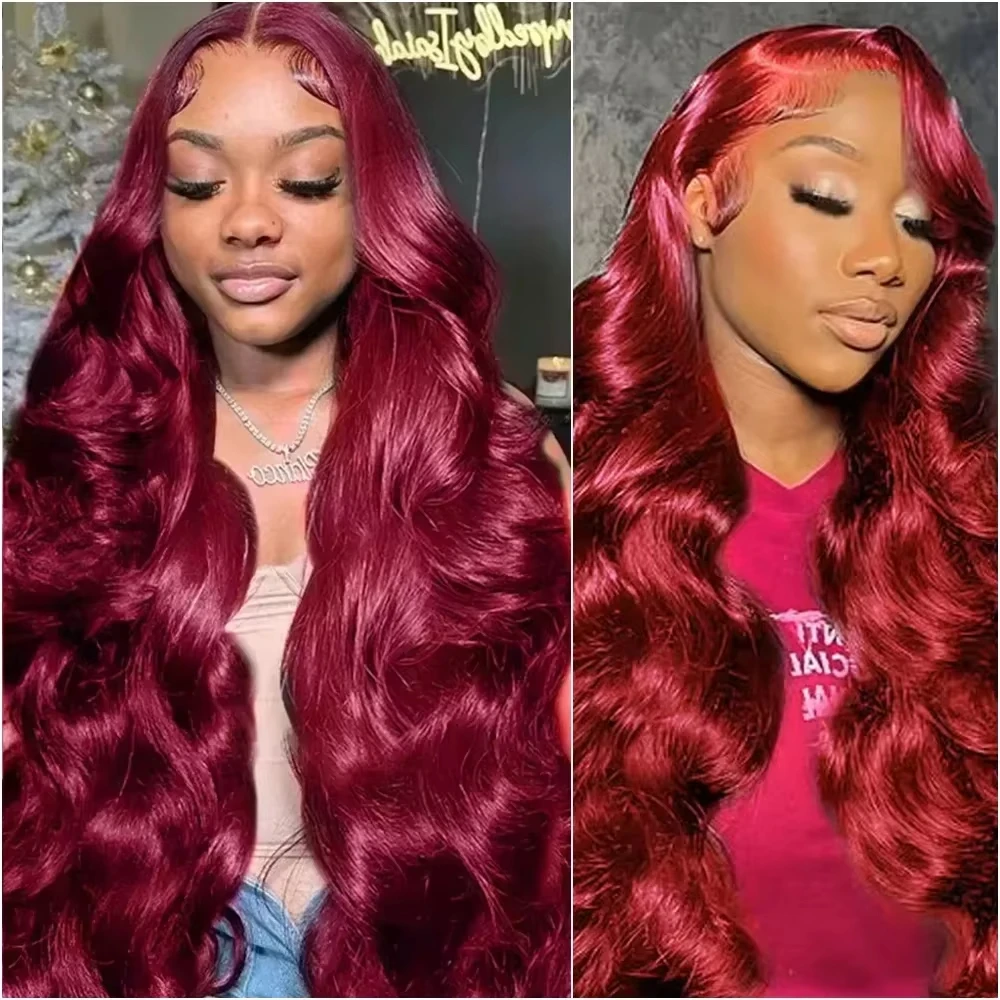 

13x4 Body Wave Lace Front Human Hair Wig 13x6 HD Transparent Lace Frontal Wigs Burgundy 99J Brazilian Red Colored Wigs