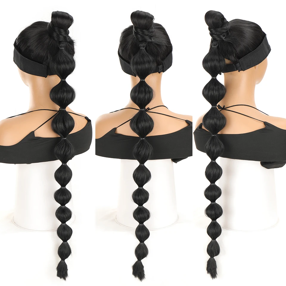 LUPU Synthetic Ponytail Bubble Warp Around Hair Extensions Natural Fake Hair Pieces For Women Long Black Lantern Bubble Ponytail