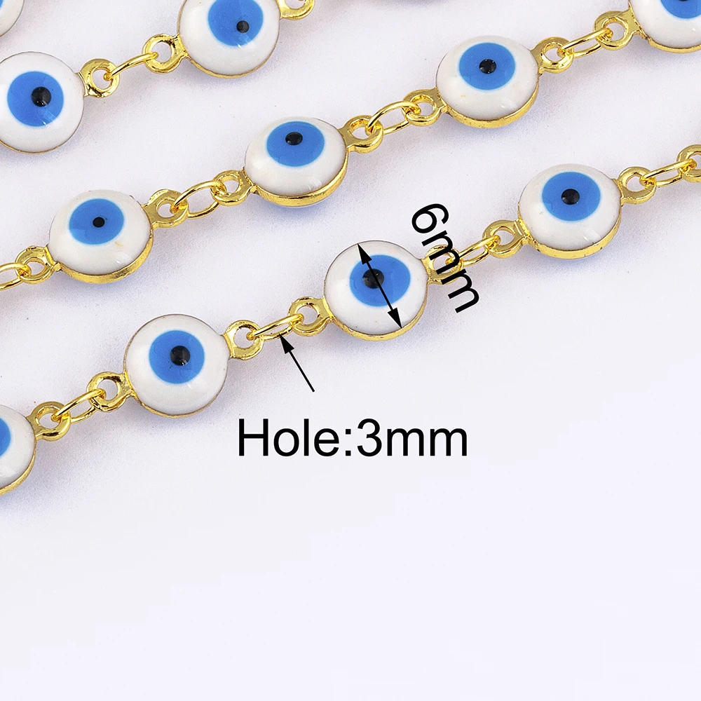 10 Color Choose Colorful Evil Eye Round Bead Chain Necklace Copper Metal Enamel Chain For DIY Handmade Jewelry Making Components