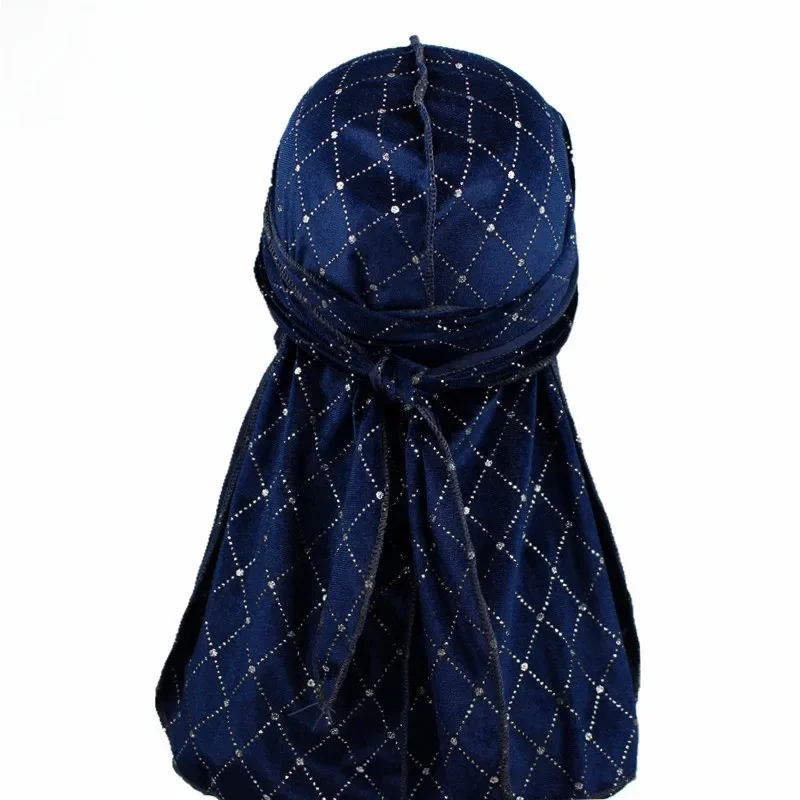 Premium męskie błyszczące aksamitne Durags Turban bandany nakrycia głowy mężczyźni paski DuRag fale czapki akcesoria do włosów czapka piracka szmata — zdjęcie 2