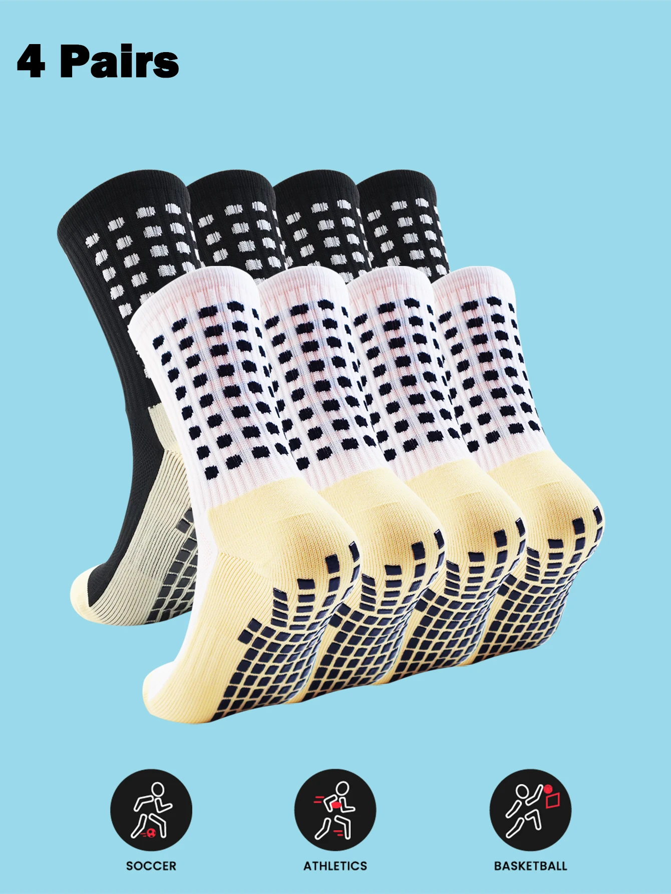 4 Paar rutschfeste Fußballsocken für Damen und Herren, geeignet für Outdoor-Sport, mit Grip, auch für Yoga.