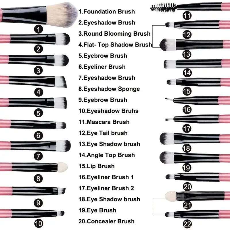 Set de brochas de maquillaje premium sintéticas para base, correctores, polvo, rubor, difuminado, rostro y sombras 2
