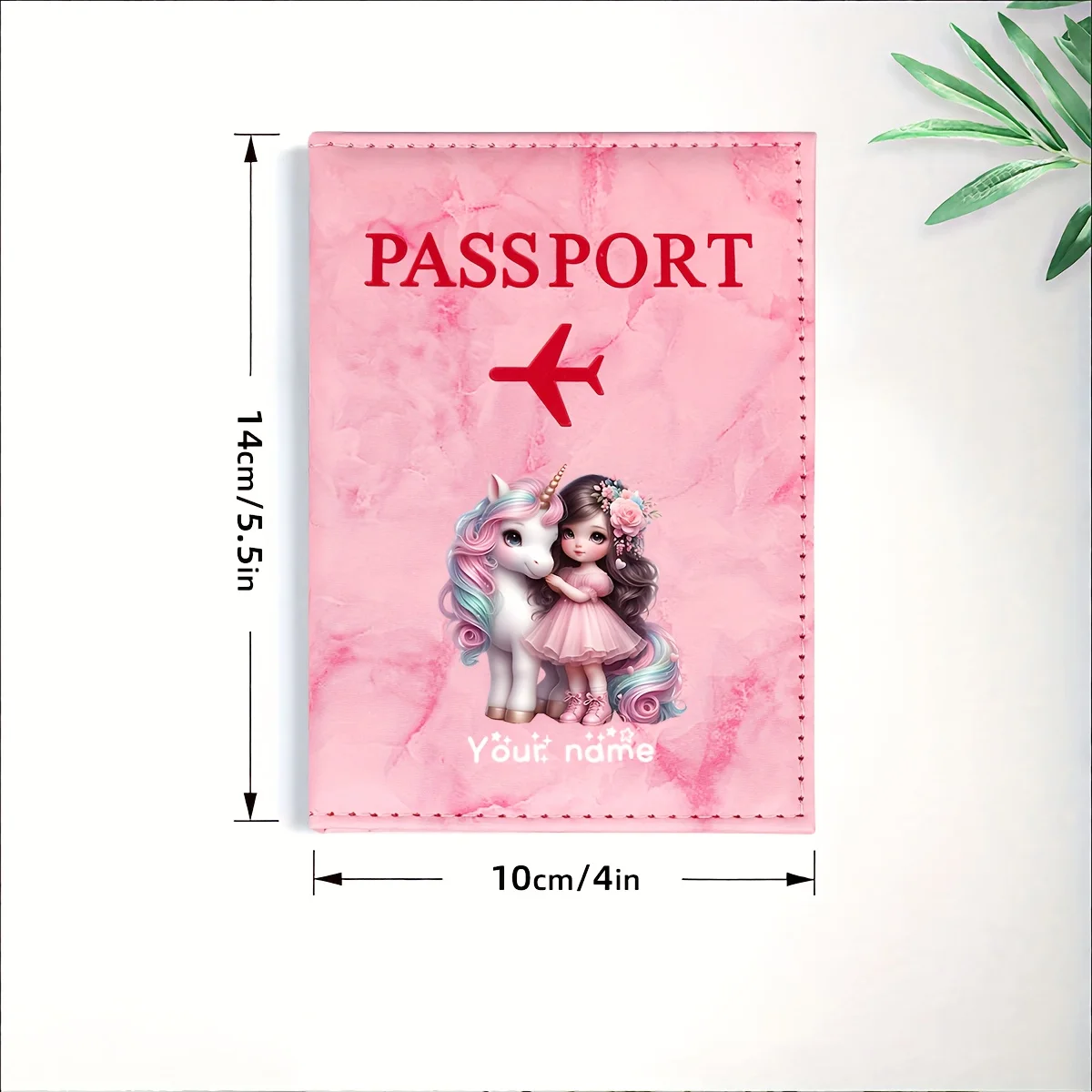 Unicorn Girl Pattern PU Passport Holder With Golden Plane Icon, Card Slot Travel Wallet Gift For Travelers Business Users view 2