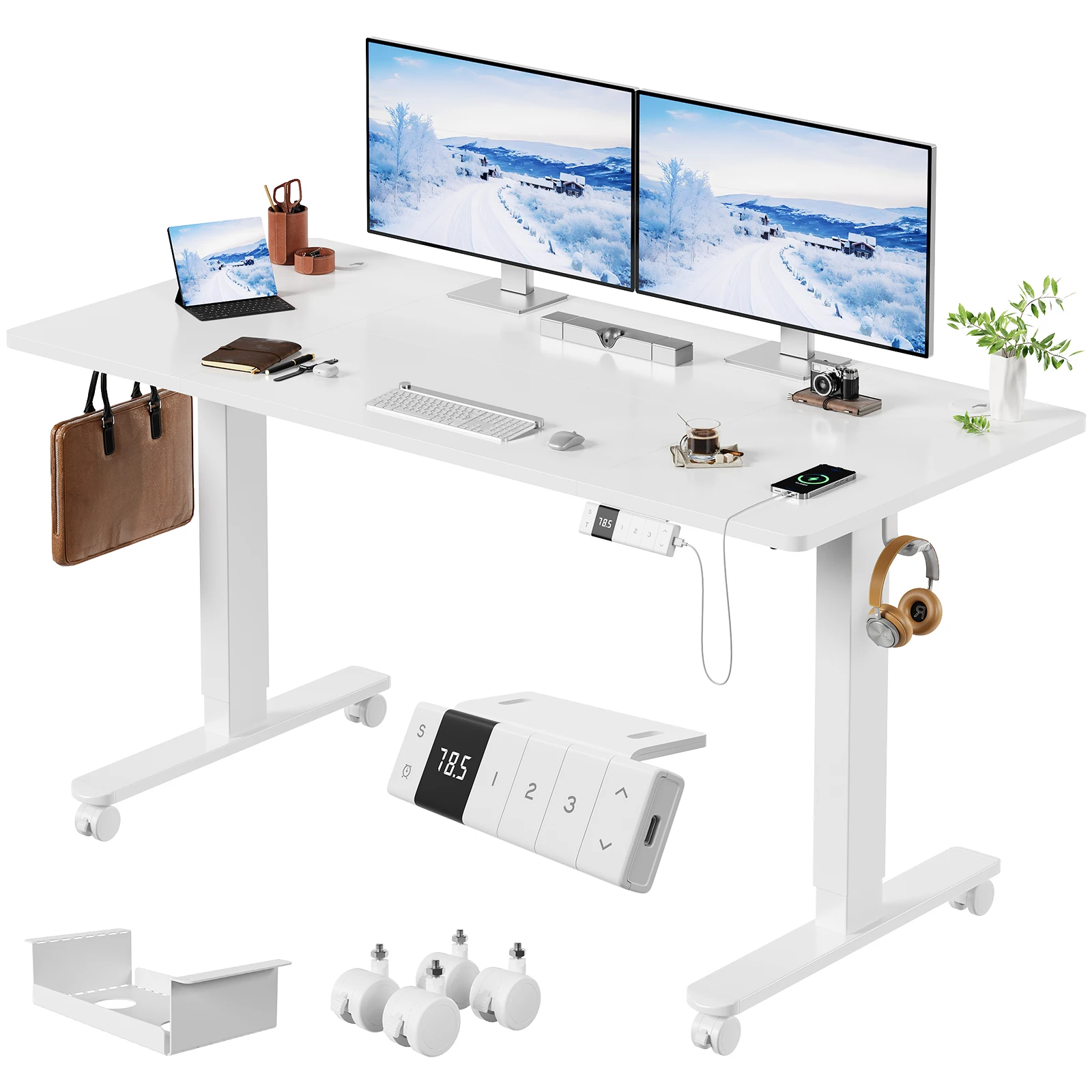 Devoko Elektrisch bureau in hoogte verstelbaar 140x80 met Roller Type-C Memory Control Anti-Collision