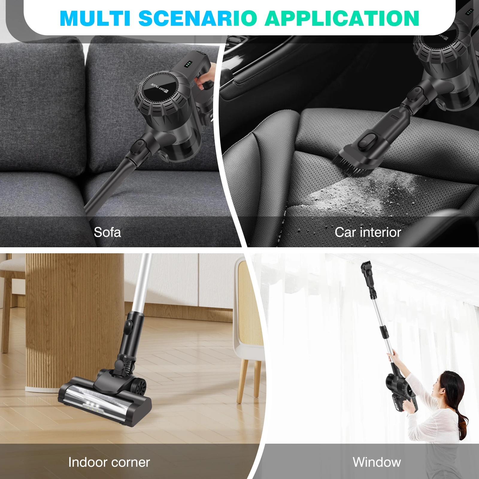 Aspirateur sans fil, aspirateur mural, aspirateur pour animaux de compagnie 15 kPa avec brosse anti-emmêlement, batterie 3 000 mAh, jusqu'à 65 minutes d'autonomie, pour tous les sols durs, tapis et poils d'animaux