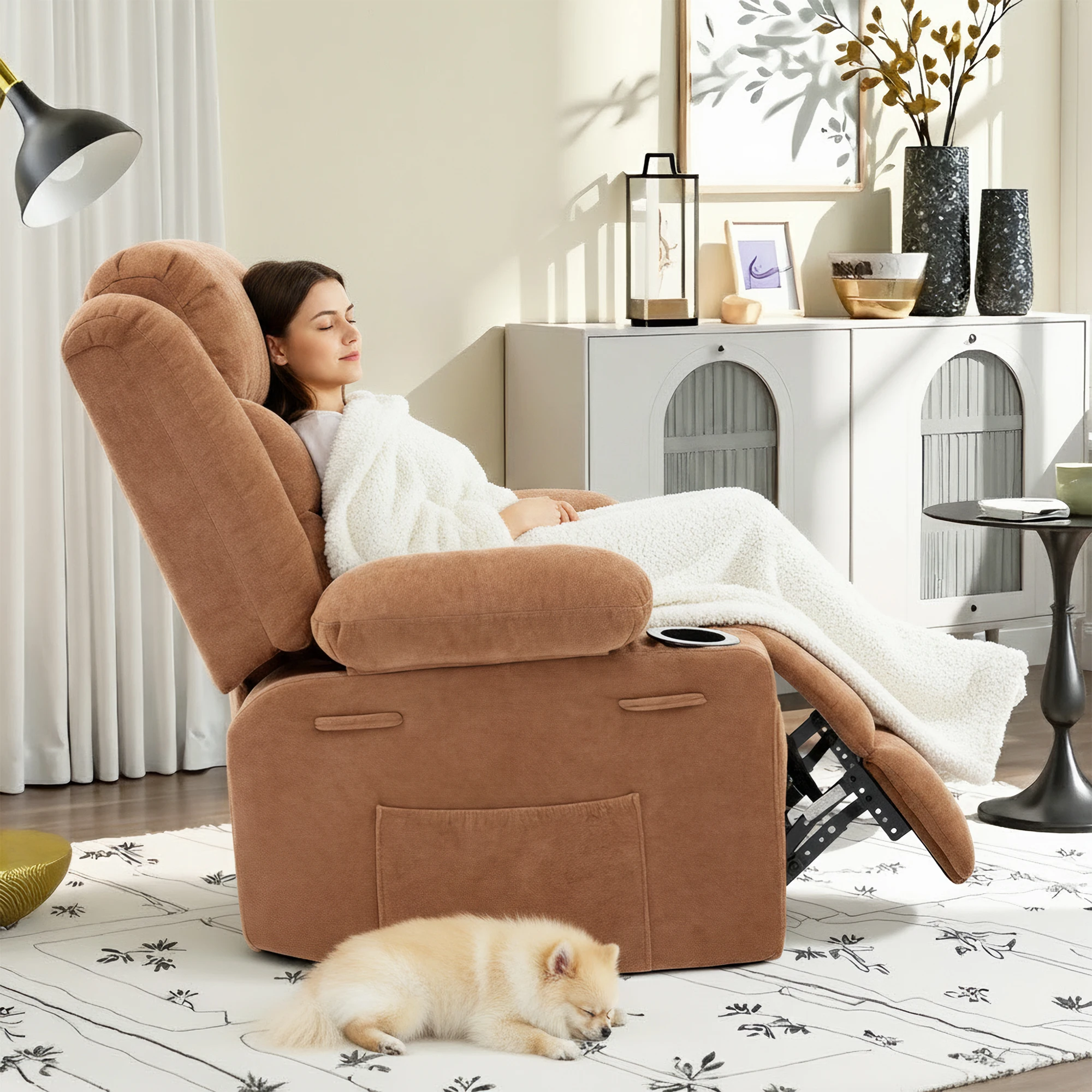 Baby Nursery Glider Chair - كرسي هزاز دوار من قماش الشينيل،