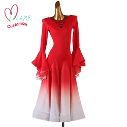 Ballroom Dance Competition Dresses Women Waltz Dress Standard Dancing Wear Costume Customize D0903 Big Hem Puff Sleeve