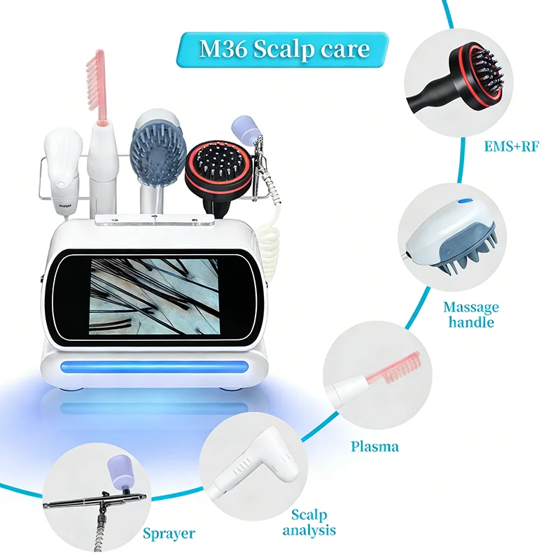 Hot Sale 5 in 1 Portable Scalp Treatment Machine High Frequency Analyzer Hair Restoration Massager ABS Material Salon Hair Care