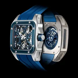 BODERRY Skeleton Watches Men's Square Titanium Automatic Mechanical STORM Luxury Clock 100M Waterproof Mechanical Watch For Men