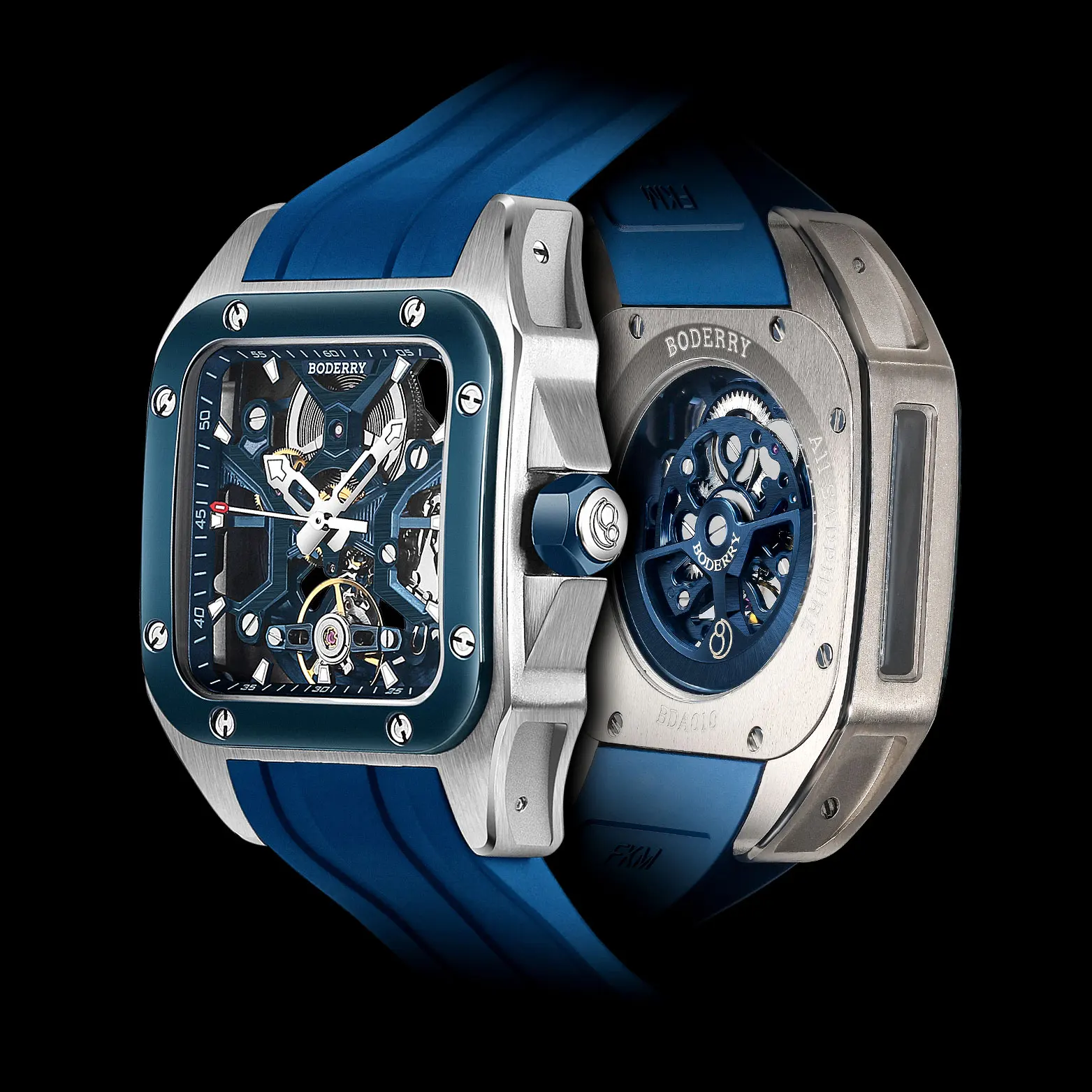BODERRY Skeleton Watches Men's Square Titanium Automatic Mechanical STORM Luxury Clock 100M Waterproof Mechanical Watch For Men