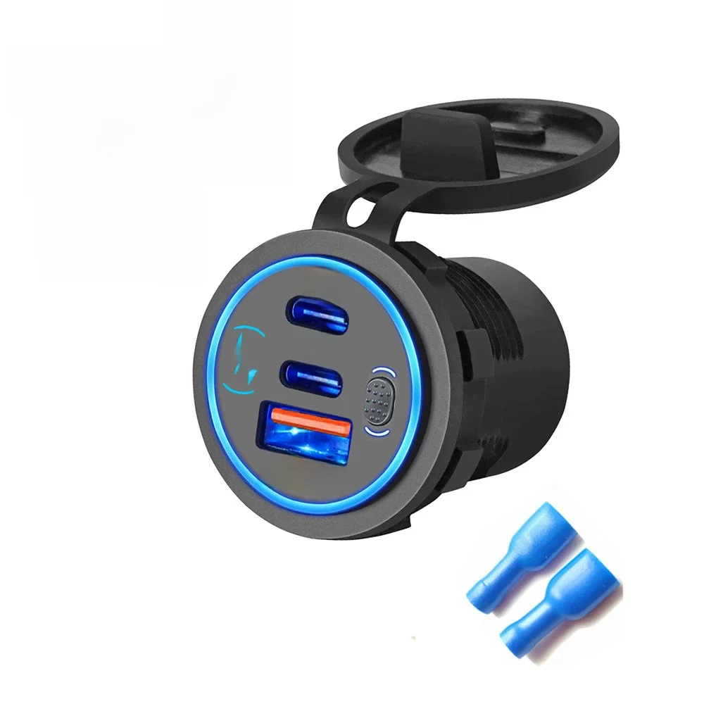 3 Poorten Quick Charge Dual PD & QC 3.0 112 W Diafragma Autolader Outlet Socket Voor 12 V 24 V motorfiets Boot Marine Truck ATV - afbeelding 2