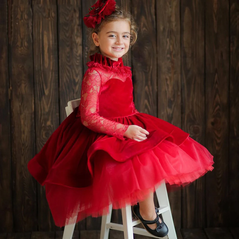 Puffy veludo menina vestidos de festa camadas mangas menina vestido de princesa menina vestido de aniversário vestido de princesa fille festa de natal