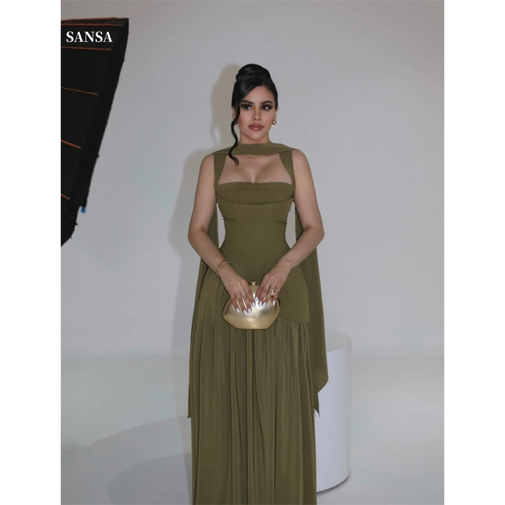 

Sansa Customized Green A-Line Square Collar Corset Prom Dresses With Shawl Pleated Vestidos De Noche Floor-Length Formal Evening