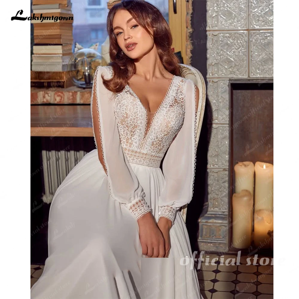 Lakshmigown Civil Chiffon Strand-Hochzeitskleider 2027 Langarm Sexy Boho Brautkleid Spitze Maßanfertigung – Detail 7
