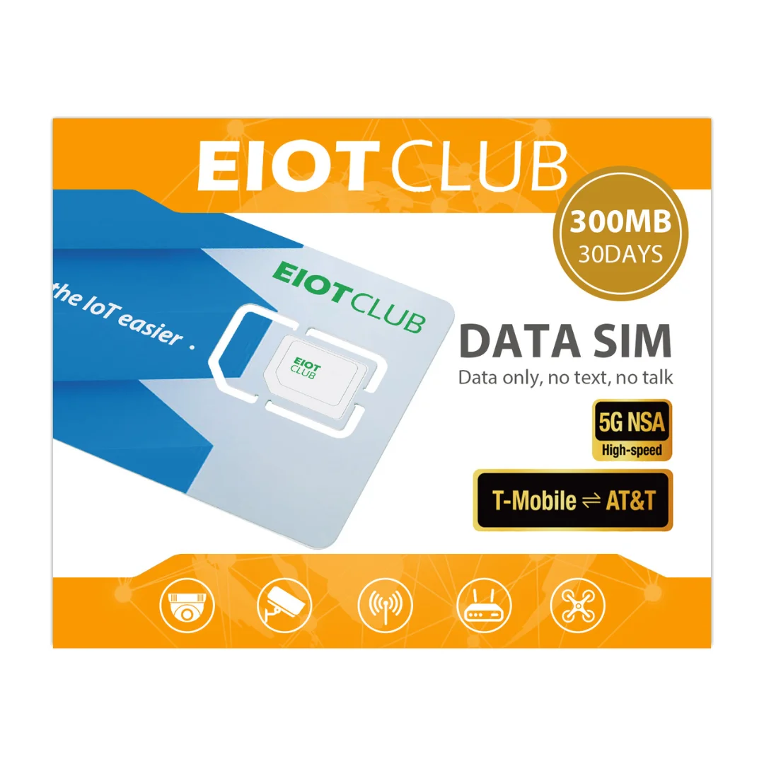 EIOTCLUB USA 선불 SIM 카드, 300MB 30 일, AT & T 및 T-모바일 네트워크 지원, 고속 5G/4G LTE 커버리지, 데이터 전용 SIM