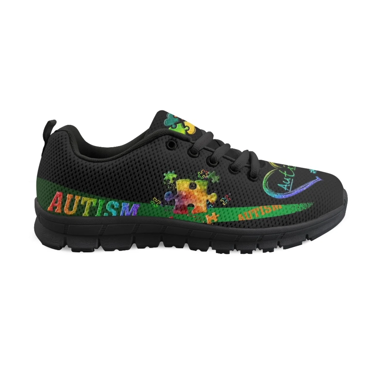 INSTANTARTS 2023 Ladies Lace-up Sneakers Autism Awareness Love Design Breathable Flat Shoes for Women Shockproof Sport Sneakers