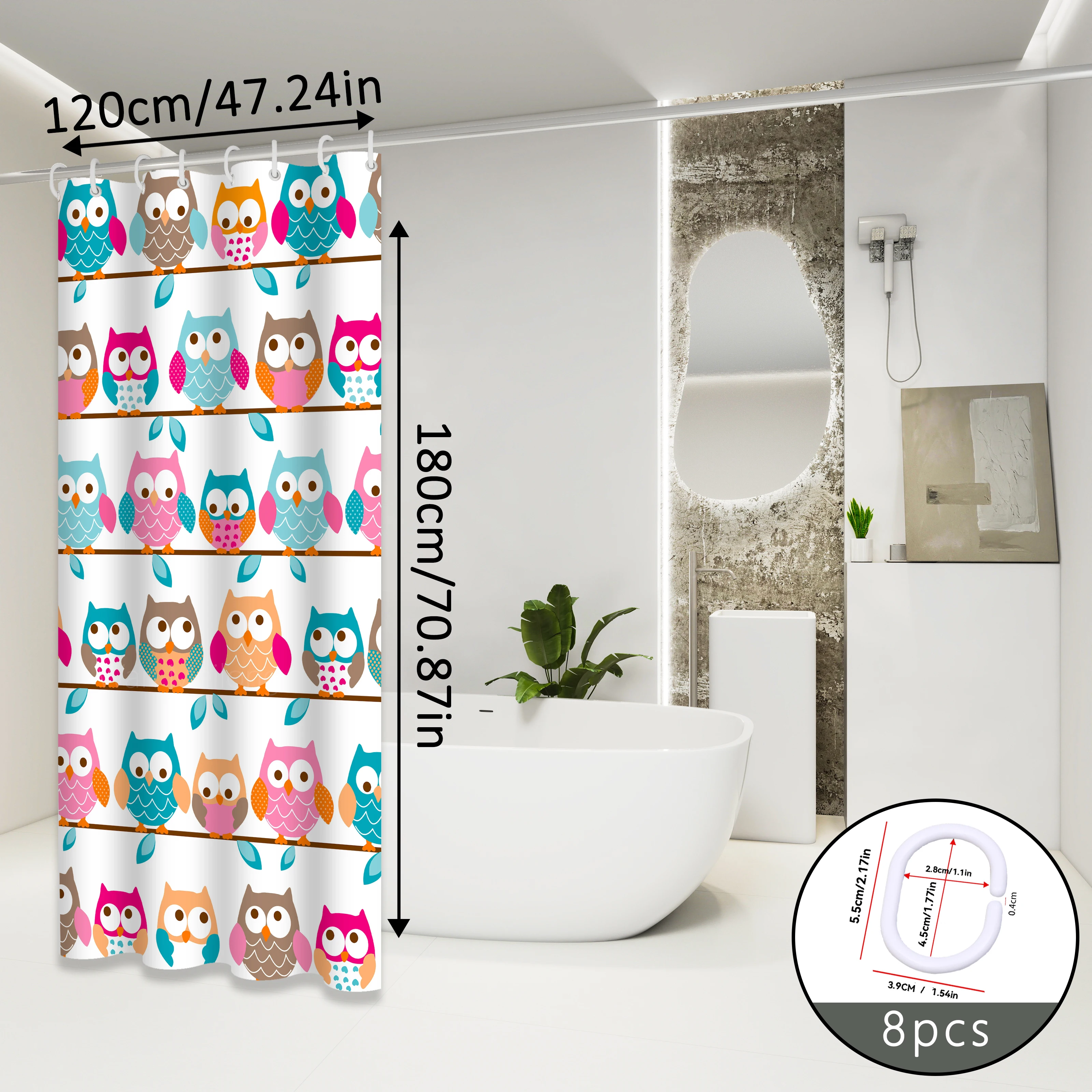 Owl Pattern Shower Curtain with Fun Animal Elements Design to Enhance the Bathroom Space, Shower Partition Curtain