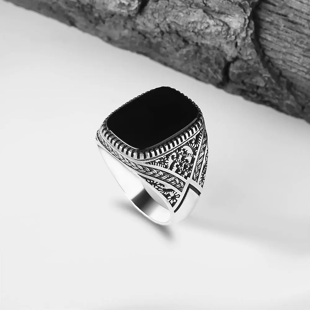 

Onyx Stone Pattern 925 Sterling Mens Silver Ring 2022 Summer Winter Fashion Trend Accessories Products Souvenir Free Shipping