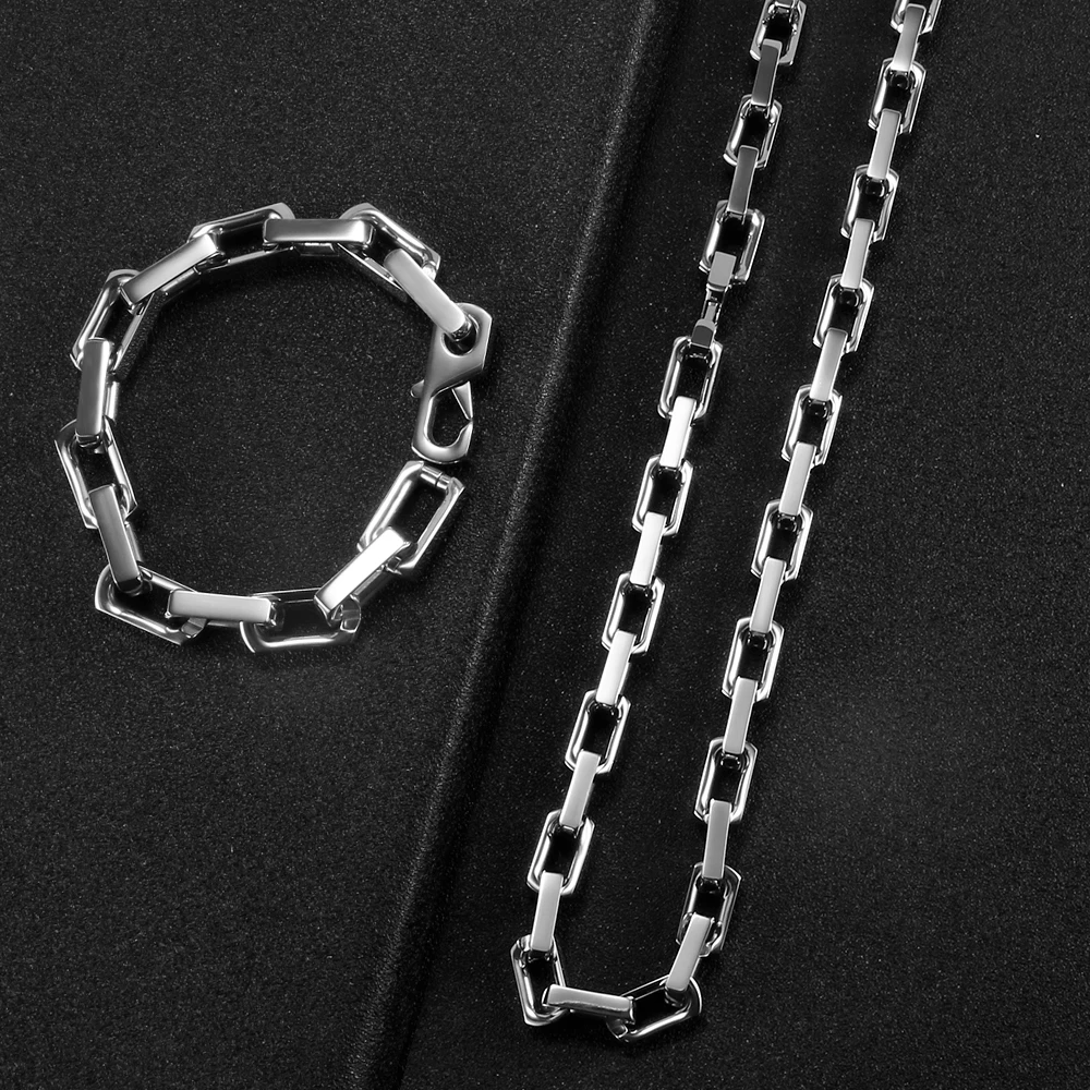 9.5mm Thick Stainless Steel Bamboo Necklaces Bracelets for Men Women Waterproof Square Rhombus Chain Accessories