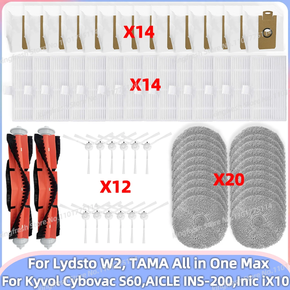 Fit For Lydsto W2, TAMA All in One Max, Kyvol Cybovac S60, AICLE INS-200,Inic iX10 Vacuum Parts Main Side Brush Filter Mop Cloth