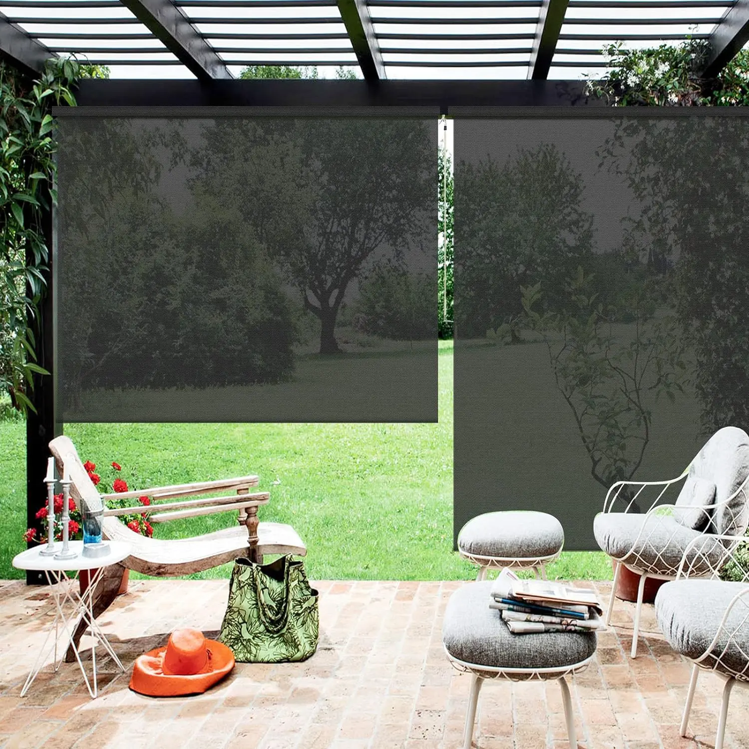 

Blackout Roller Shades for Outdoor Cordless Blinds Waterproof Window Shades for Porch, Gazebo, Custom