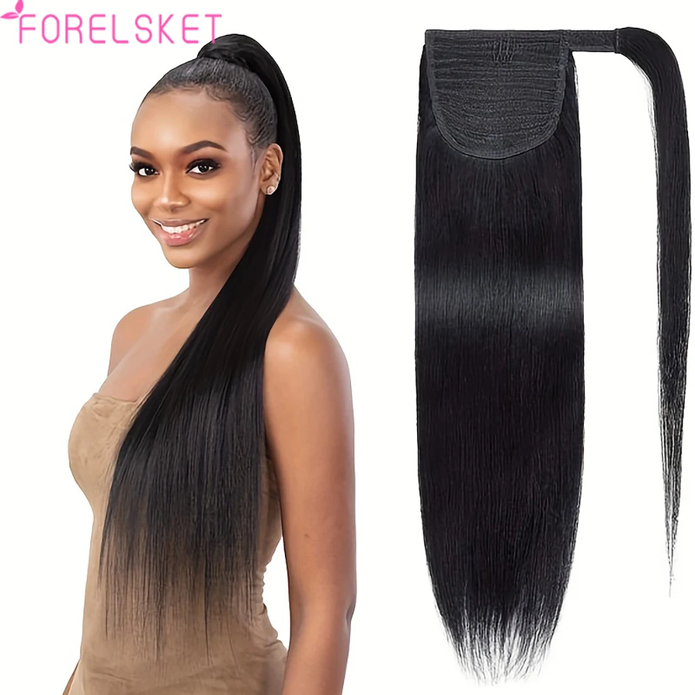 Extensión de cola de caballo para mujer, cabello 100% humano largo y liso con Clip, 16-26 pulgadas, accesorio para el cabello fácil de usar y estilizar