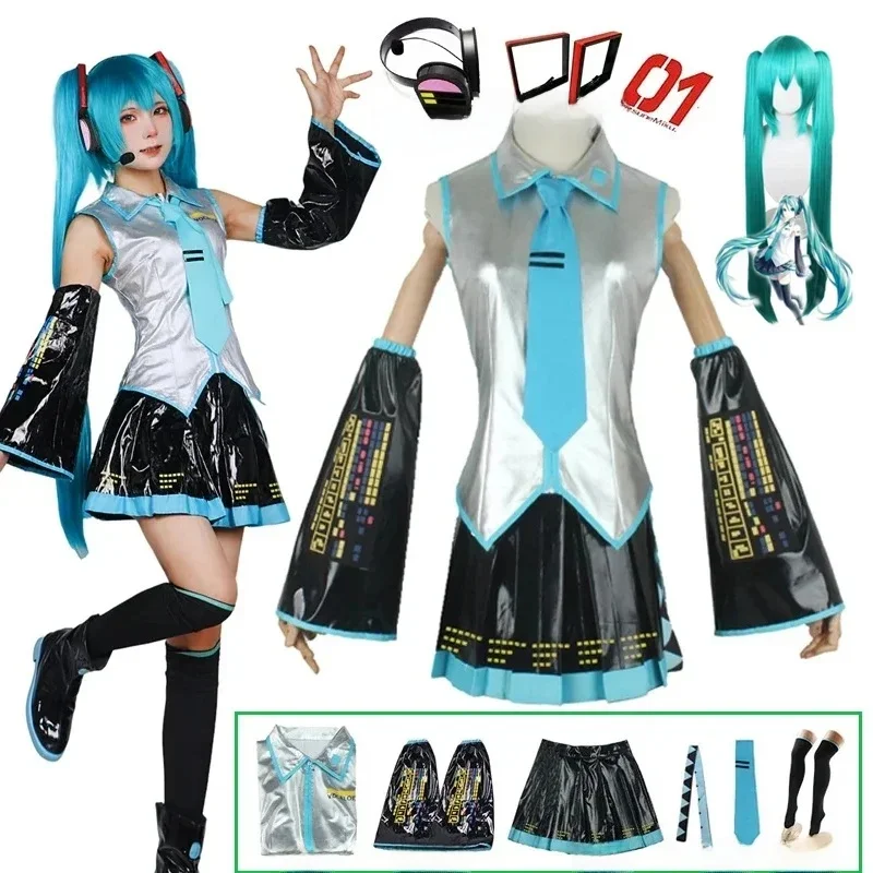 Miku Cosplay Ensemble Complet En Cuir Argenté Tissu Kostuum Miku Cosplay Chapeaux Kostuum Tenue JK Robe De Marin Ly puta Uniforme - afbeelding 2