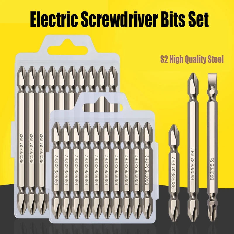 Durable Electric Screwdriver Bits Set PH1/2/3 65/100/150MM  Double Head Batch Head Magnetic Phillips Slotted Screw Driver Bits