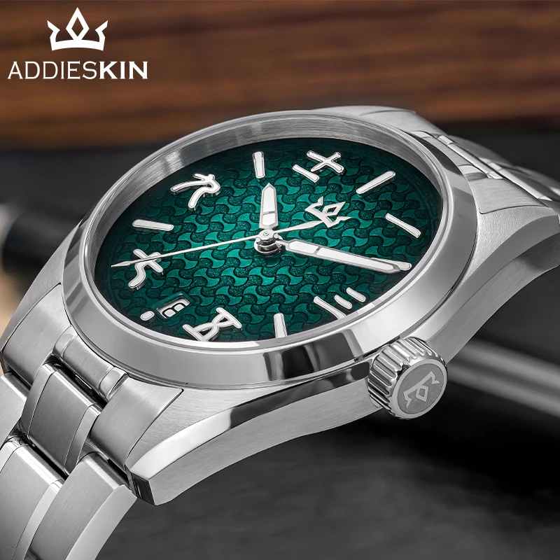 ADDIESKIN K011 Men's Automatic Watch Green Chinese Dial Ingot Pattern 38mm Ultra-Thin Miyota 9015 100m Waterproof BGW9 Luminous