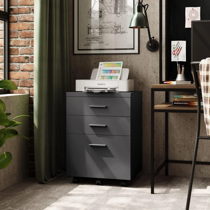خزانة ملفات خشبية ذات 3 أدراج من GALAXHERO، خزانة ملفات تحت المكتب لحامل طابعة المكتب المنزلي مع عجلات #2