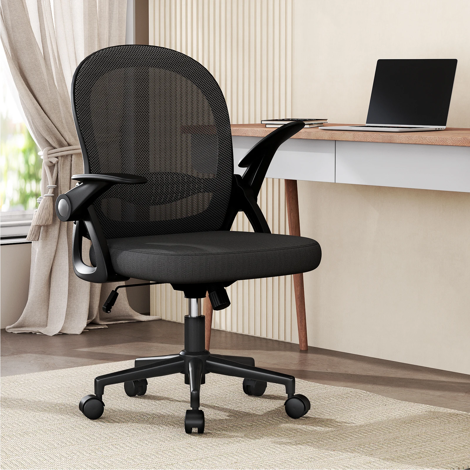 Naspaluro Home Office Stoel Ergonomisch Bureaustoel Draaibare Gaming Stoelen Mid-Back Mesh Stoel Met Lendensteun Voor Thuiskantoor