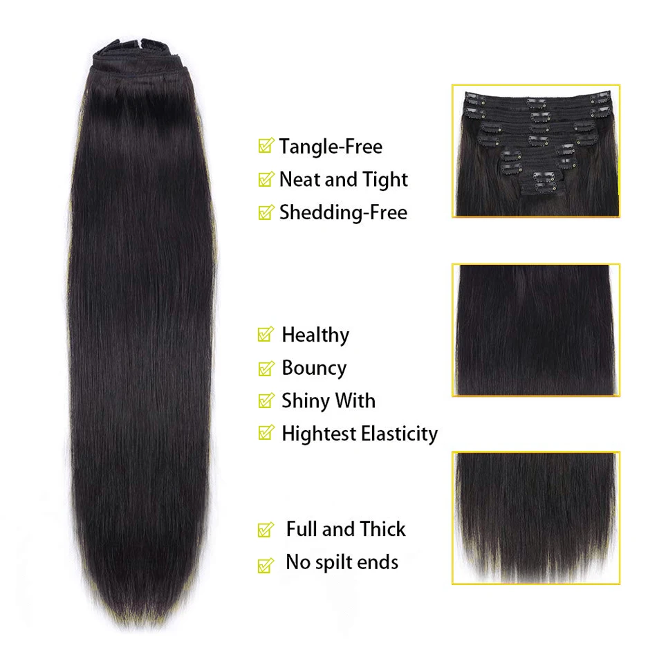 Straight Clip In Hair Extension Human Hair Brazilian Straight Clip In Extension Full Head Clip Hair Extension for Women 120g/Set