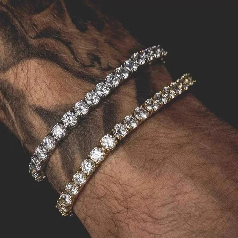 Hiphopowa bransoletka tenisowa Homme Iced Out 3/4/5mm Cyrkonia męska Kryształowy łańcuszek na dłoni Hip-hop Biżuteria uliczna Mężczyzna H086 — zdjęcie 2