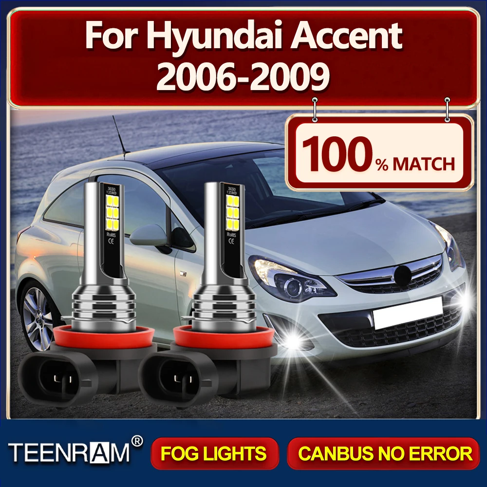 2Pcs 60W LED Fog Lights 20000LM Canbus No Error Fog Lamps 12V 6000K White Plug And Play For Hyundai Accent 2006 2007 2008 2009