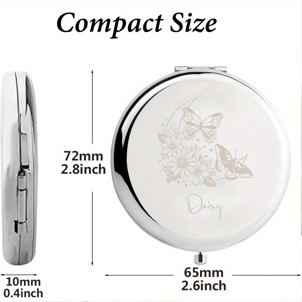 Custom Name Art Butterfly & Moon Folding Pocket Mirror, Gift for Sister, Friends, Family, Birthdays, Anniversaries & Christmas