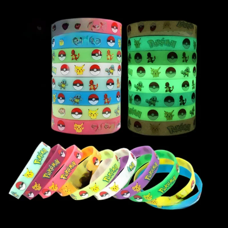 Bracelet Pokemon Pikachu qui brille dans l'obscurité, en Silicone, figurine d'action imprimée, bijoux de basket-ball, Sport, enseignement, jouet cadeau