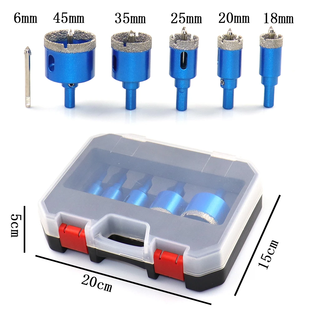 ชุดดอกสว่านเคลือบเพชร6-45มม. 8ชิ้นชุดเลื่อยหลุมกระเบื้องเซรามิกพร้อมสว่านตำแหน่งสำหรับแก้วหินอ่อนหินแกรนิตหินพอร์ซเลน