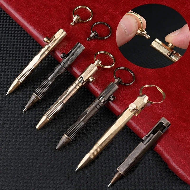 Stylo d'écriture en laiton à dégagement rapide, stylo à bille à boulon cylindrique, Mini porte-clés, papeterie de Signature professionnelle, stylo cadeau, outil EDC