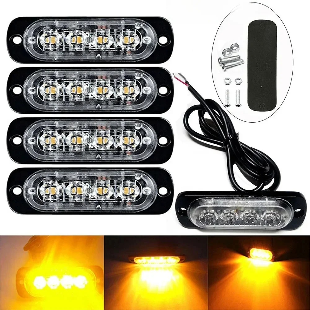4x 4LED Car Warning Light Grill Breakdown Light Car Truck Trailer Beacon Lamp LED Amber Side Light For Cars 12V - 24V