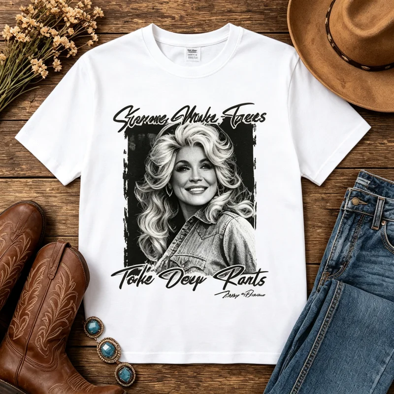 Vintage Dolly Parton Portrait T-Shirt Some Wine Takes Toke Deep Rants Graphic Tee 100% Cotton Western Cowgirl Unisex Casual Short Sleeve Tops