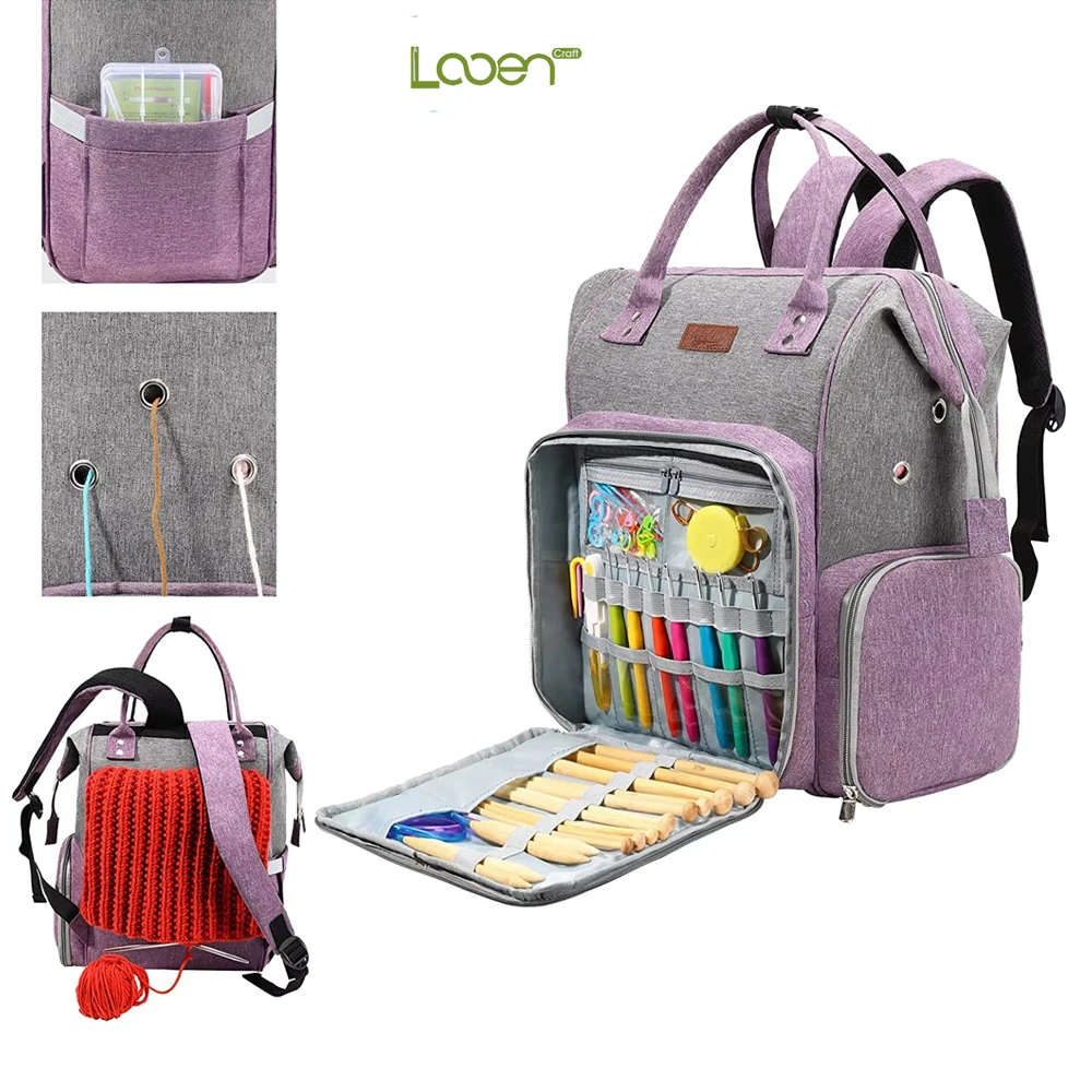 

Looen Crochet Storage Backpack Organizer Portable Knitting Bags Totes with Inner Divider Wool Yarn Thread Storage Spoke Needile
